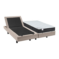 Acheter Vente-Unique Lit électrique de relaxation déco + matelas ressorts ensachés et mémoire de forme - 2 x 80 x 200 cm - Tissu - Beige - RIZALI de DREAMEA