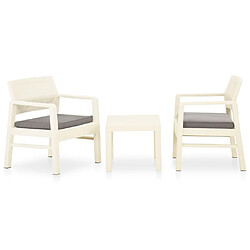 Maison Chic Salon de jardin 3 pcs + coussins - Mobilier/Meubles de jardin - Table et chaises d'extérieur Plastique Blanc -MN62035