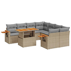 vidaXL Salon de jardin avec coussins 9 pcs beige résine tressée