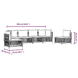 vidaXL Salon de jardin avec coussins 6 pcs blanc acier pas cher