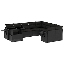 vidaXL Salon de jardin 10 pcs avec coussins noir résine tressée