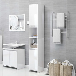 Maison Chic Armoire de salle de bain,Meuble de rangement,Meuble haut Blanc brillant 30x30x183,5cm Aggloméré -GKD810474