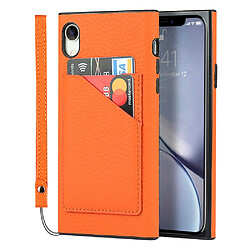 Coque en TPU + cuir véritable anti-chute, texture litchi noir avec porte-cartes orange pour votre Apple iPhone XR 6.1 pouces