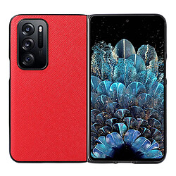 Coque en TPU + cuir véritable anti-rayures, antichoc, texture croisée rouge pour votre Oppo Find N