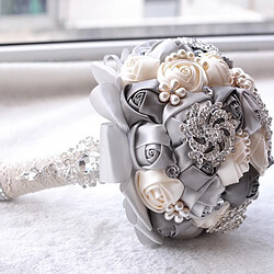 Wewoo Mariage Tenant des Perles Diamant gris Fleurs Bouquet De Mariée Accessoires Demoiselle D'honneur Strass Fête De Décoration Fournitures, Diamètre: 20cm