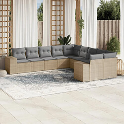 Maison Chic Salon de jardin avec coussins 10 pcs, Ensemble Tables et chaises de jardin, beige résine tressée -GKD777101