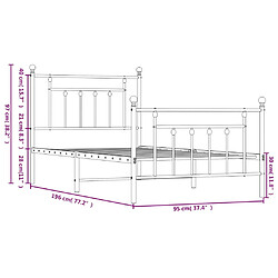 vidaXL Cadre de lit métal sans matelas avec pied de lit blanc 90x190cm pas cher