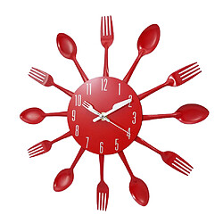 Avis Cuisine horloge murale cuillère fourchette murale mur autocollant chambre décoration de la maison rouge