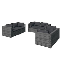 vidaXL Salon de jardin 6 pcs avec coussins Résine tressée Gris