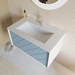 Kiamami Valentina MEUBLE DE SALLE DE BAIN 80 CM BLEU CLAIR MAT AVEC LAVABO ET MIROIR ROND 75 CM | MIAMI