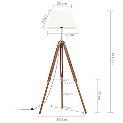 vidaXL Lampadaire à trépied Marron miel et blanc Bois de teck 141 cm pas cher