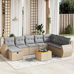 Maison Chic Ensemble à manger d'extérieur 9 pcs avec coussins,Salon de jardin,Mobilier de jardin mélange beige résine tressée -GKD780813