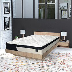 Le Quai Des Affaires Lit COOL 140x190 cm + 2 chevets + sommier + matelas CASSIE / Décor Chêne blanchi