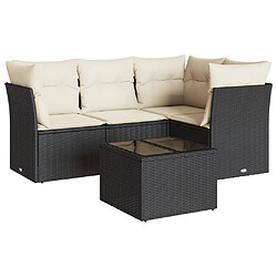 vidaXL Salon de jardin 5 pcs avec coussins noir résine tressée