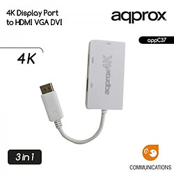 Approx Adaptateur Displayport vers HDMI/VGA/DVI - 3 en 1 - Résolution 4K