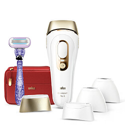 Braun IPL Pro 5 (Épilateur A Lumière Pulsée) - Avec Rasoir Et Pochette - Blanc/Doré - Pour Femme 