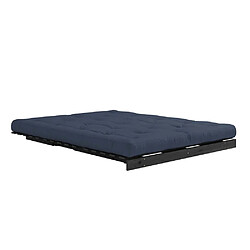 Inside 75 Canapé convertible futon ROOTS pin laqué noir matelas 160 x 200 cm coloris bleu marine pas cher