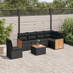 vidaXL Salon de jardin 7 pcs avec coussins noir résine tressée