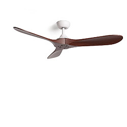 Avis Ledkia Ventilateur de Plafond Silencieux Extérieur Spetses Blanc & Bois 132cm Moteur DC Sans lumière Télécommande Non