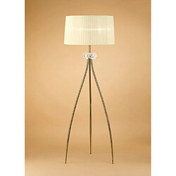 Luminaire Center Lampadaire Loewe 3 Ampoules E27, laiton antique avec Abat jour crème