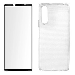 Avizar Coque Sony Xperia 10 IV Silicone Gel Souple Film Verre Trempé 9H noir