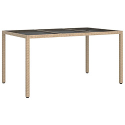 vidaXL Table de jardin 150x90x75 cm Verre trempé/résine tressée Beige