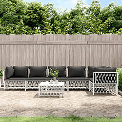 Maison Chic Salon de jardin 7 pcs + coussins - Mobilier/Meubles de jardin - Table et chaises d'extérieur blanc acier -MN48213