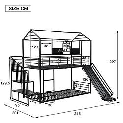 Avis KOMHTOM Lit superposé en fer 90x200cm , Lit enfant avec toit et fenêtre, avec toboggan et échelle latérale, noir