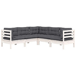 Avis Maison Chic Salon de jardin 5 pcs avec coussins | Ensemble de Table et chaises | Mobilier d'Extérieur blanc bois de pin solide -GKD38252