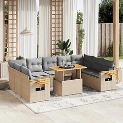 vidaXL Salon de jardin 11 pcs avec coussins beige résine tressée