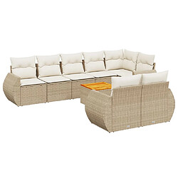 vidaXL Salon de jardin avec coussins 9 pcs beige résine tressée