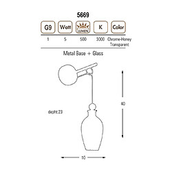 HOMEMANIA Lampe Murale Parf Applique - Or, Transparent en Verre, Métal, 10 x 23 x 40 cm, 1 x G9, Max 5W, 3000K, 500LM Lumière Blanc Naturel