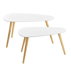 Helloshop26 Lot de 2 tables basses de taille différente design de salon MDF pin 45,5 x 80 x 40 cm et 40,5 x 68 x 36 cm blanc mat 03_0005777