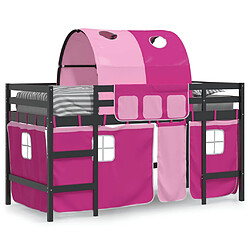 Avis Vidaxl Lit mezzanine enfants et tunnel rose 90x190 cm bois pin massif