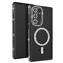 Avizar Coque Diamant pour Samsung Galaxy S23 Ultra MagSafe Contour Strass Noir