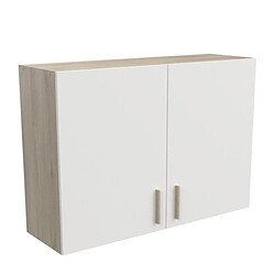 Dansmamaison Meuble haut de cuisine 2 portes 100 cm Blanc/Chêne - ABINCI