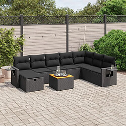 Maison Chic Ensemble Tables et chaises d'extérieur 9 pcs avec coussins,Salon de jardin noir résine tressée -GKD469420