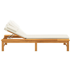 Acheter Helloshop26 Transat chaise longue bain de soleil lit de jardin terrasse meuble d'extérieur coussin/oreiller blanc crème bois massif acacia 02_0012717