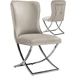 Vivenla Lot de 2 chaises de salle à manger design en velours marron clair et piètement croisé en acier inoxydable argenté L. 53 x P. 65 x H. 95 cm collection ALORA