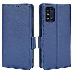 Etui en PU texture litchi, fermoir aimanté avec support bleu foncé pour votre Samsung Galaxy F52 5G