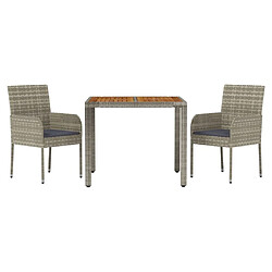 Avis Salle à manger de jardin 3 pcs,Table et chaise à dîner avec coussins Gris -MN15718