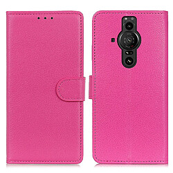 Etui en PU texture litchi, fermoir aimanté avec support rose pour votre Sony Xperia Pro-I