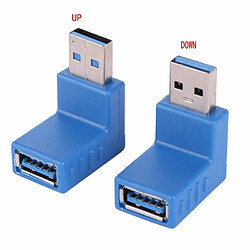 Wewoo Câble USB 2 PCS en forme de L USB 3.0 mâle à femelle adaptateur de convertisseur de connecteur de câble d'extension de prise d'angle à 90 degrés bleu