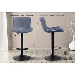 Decoshop26 Tabouret de bar chaise haute x1 avec coutures décoratives en tissu bleu pieds en métal noir 10_0005174