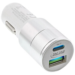 Adaptateur secteur de chargeur de voiture USB InLine® Charge rapide 3.0, 12 / 24VDC - 5V CC / 3A, USB-A + USB Type-C, blanc