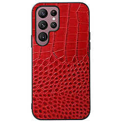 Coque en TPU + cuir véritable texture crocodile, anti-rayures rouge pour votre Samsung Galaxy S22 Ultra 5G