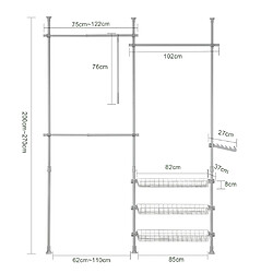 Acheter SoBuy FRG34-HG Penderie Garde-Robe Portant de vêtement 3 Barres 3 paniers