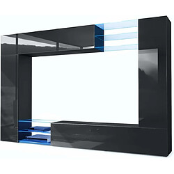 Mpc Combinaison Murale Noire Corps Mat Et Façades Laquées + LED Bleu 183 X 262 X 37