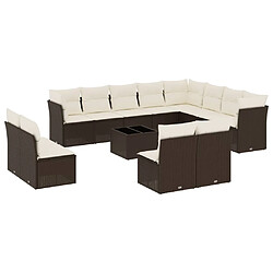 vidaXL Salon de jardin avec coussins 13 pcs marron résine tressée