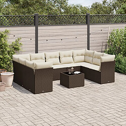 vidaXL Salon de jardin 10 pcs avec coussins marron résine tressée